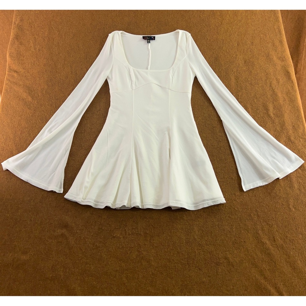 dELiA*s Women Medium White Bell Sleeve Square Neck Mini Skater Dress New